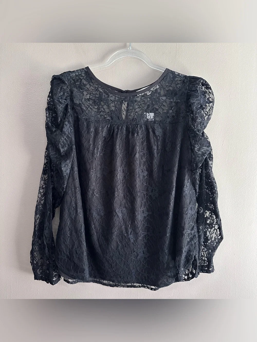 LOFT Black Floral Lace Sheer Longsleeve Top Womens Large Whimsigoth Victorian
